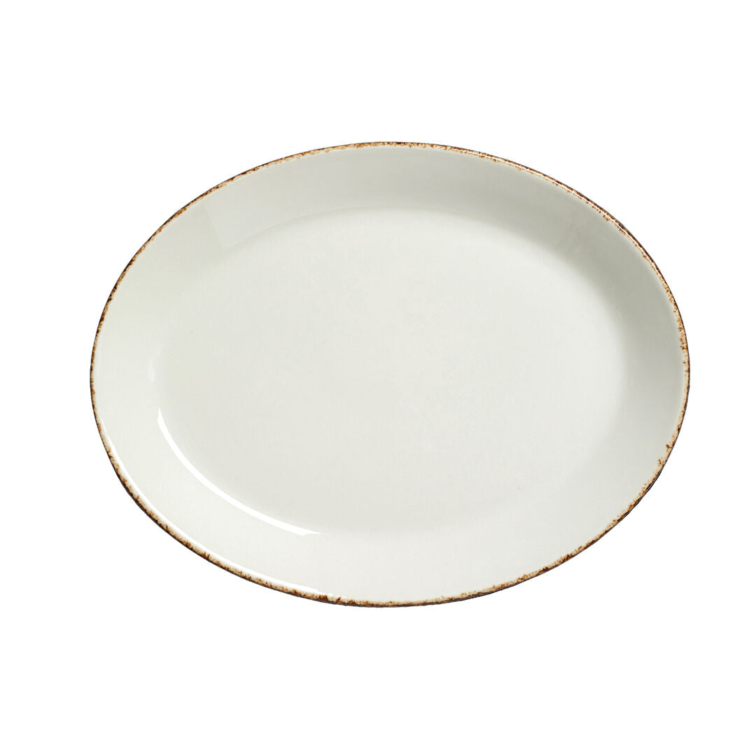 Utopia | Tableware | Brown Dapple Oval Coupe Plate 20.25cm (8") | Bespoke77