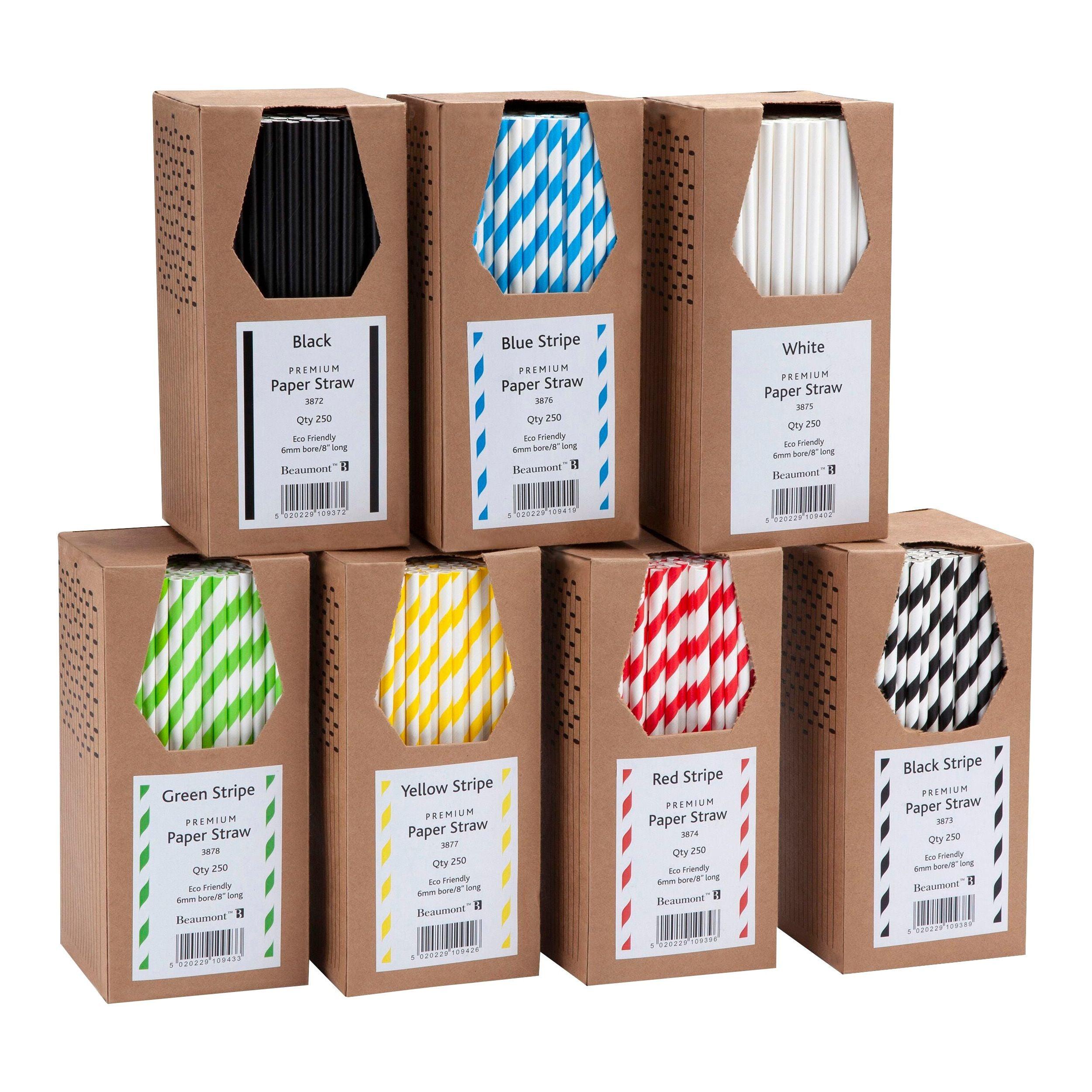 Green & White Striped 8 Inch 6mm Bore Paper Straws (Pack of 250)