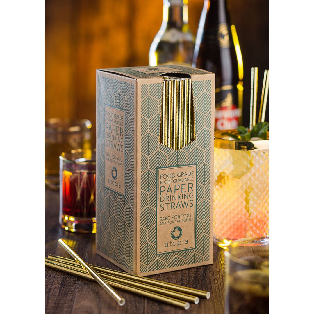 Paper Solid Gold Straw 8" (20cm)