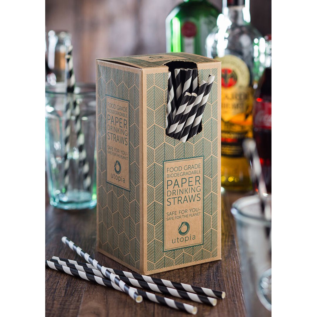 Paper Black Stripe Straw 8" (20cm)