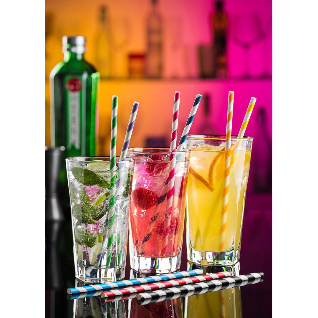 Paper Orange/White Stripe Straw 8" (20cm)