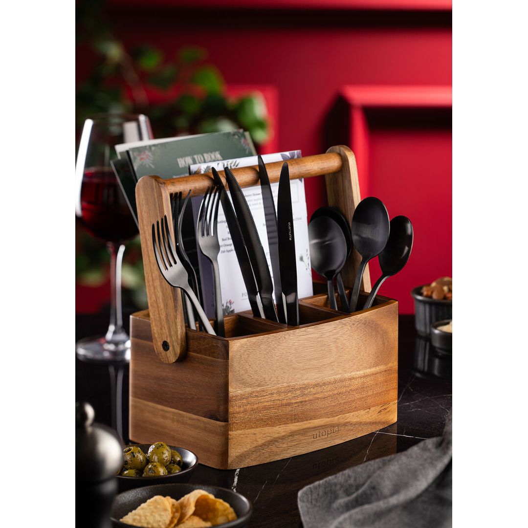 Acacia Straight Sided 4 Compartment Table Caddy