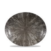 Stone Quartz Black Orbit Oval Porcelain Coupe Plate 10"